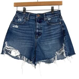 American Eagle Medium Wash Distressed Highest Rise Mom Shorts